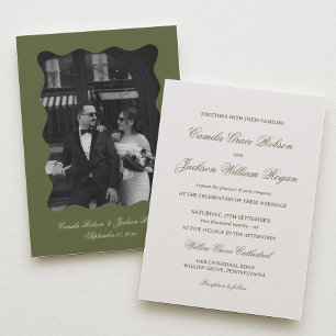 Invitación Boda elegante de marfil y verde