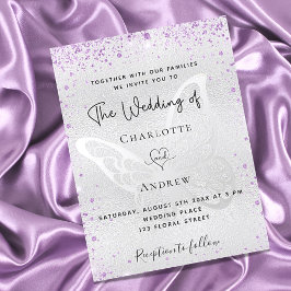 Invitación Boda elegante de mariposa morada de plata
