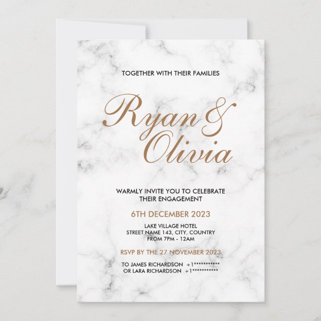 Invitación Boda elegante de mármol blanco Personalizable (Anverso)