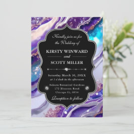 Invitación Boda elegante de mármol con brillo azul púrpura