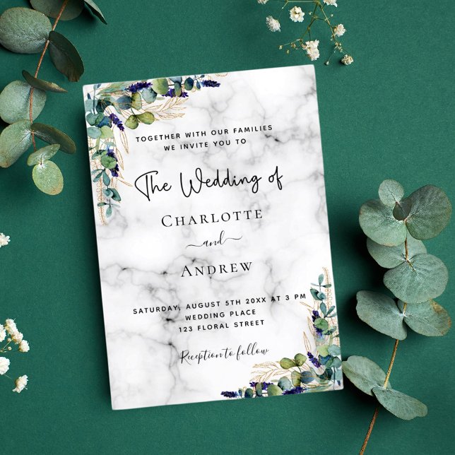 Invitación Boda elegante de mármol verde eucalipto (Subido por el creador)