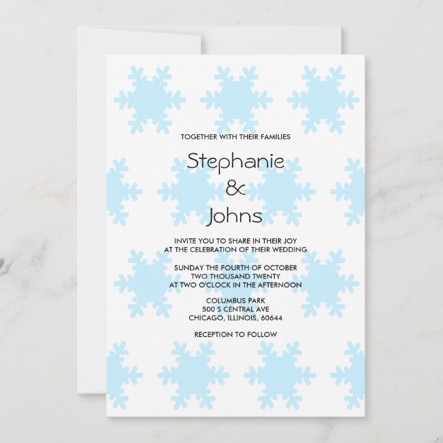 Invitación Boda elegante de moda blanca azul Snowflake de inv (Anverso)