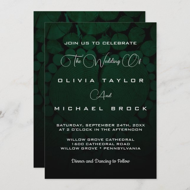 Invitación Boda elegante de moda clásico rústico de plata (Anverso / Reverso)