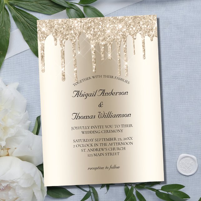 Invitación Boda elegante de moda de Purpurina de champagne Dr (Subido por el creador)
