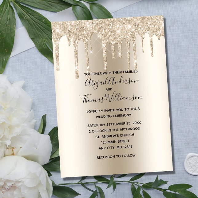 Invitación Boda elegante de moda de Purpurina de champagne Dr (Subido por el creador)