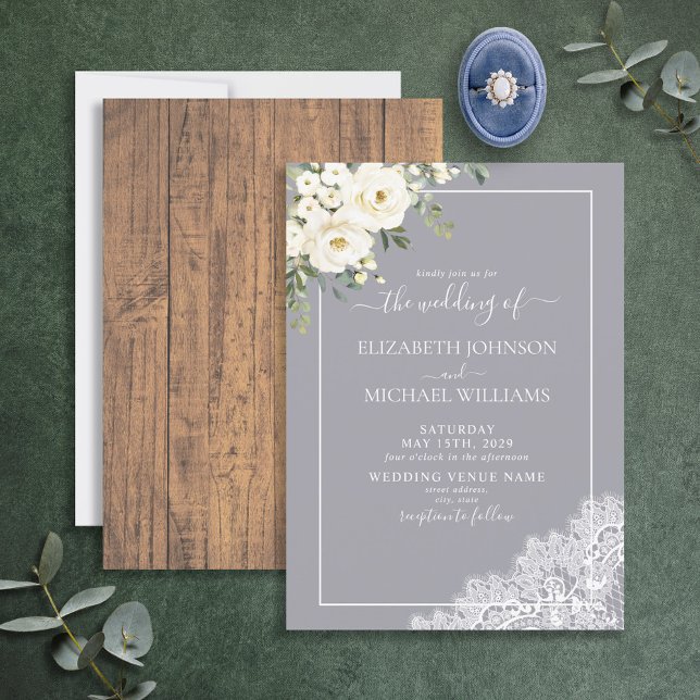 Invitación Boda elegante de moda Gray Rustic Wood Script (Subido por el creador)