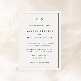 Invitación Boda elegante de monograma blanco y negro Lauren