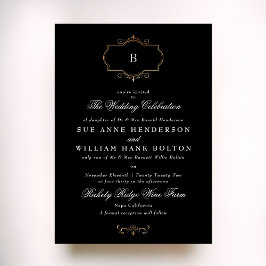 Invitación boda elegante de monograma de oro clásico blanco n