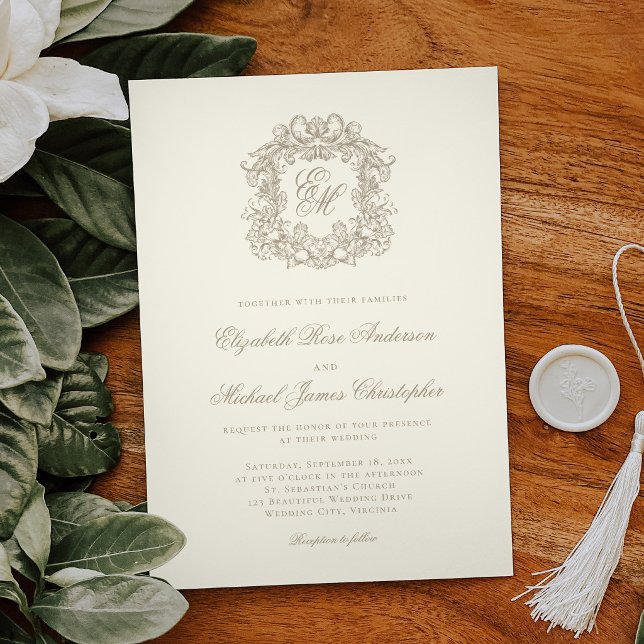 Invitación Boda elegante de monograma ornado de marfil (Subido por el creador)
