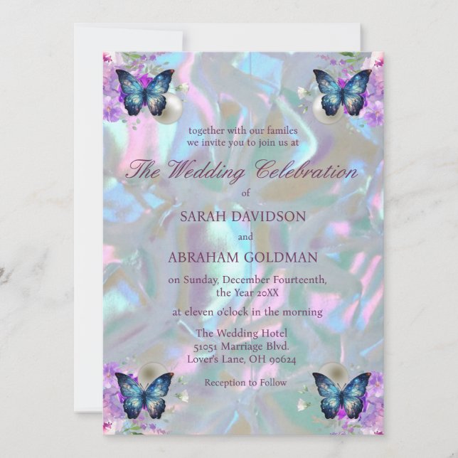 Invitación Boda elegante de nácar iridiscente (Anverso)