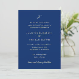 Invitación Boda elegante de navy clásico y crema