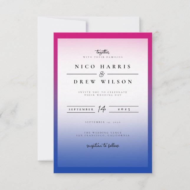 Invitación Boda elegante de orgullo bisexual (Anverso)