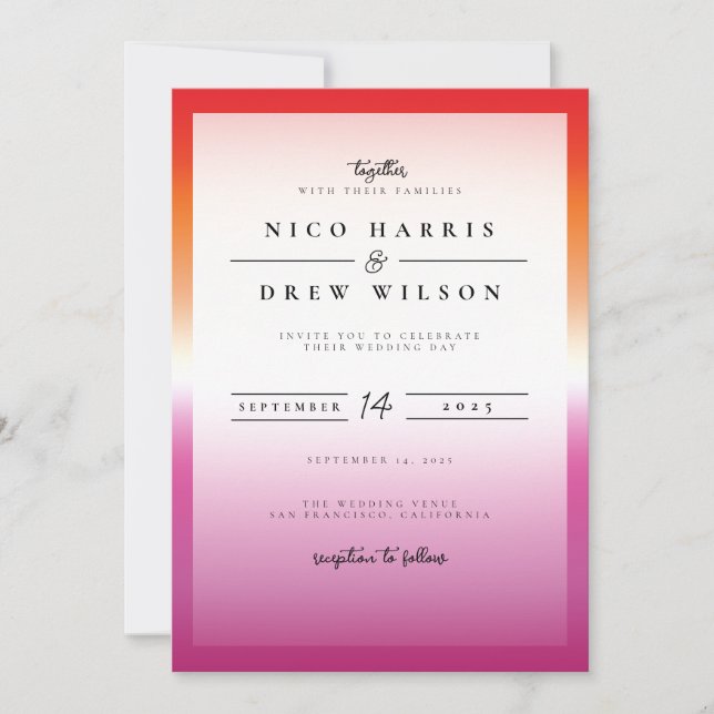 Invitación Boda elegante de orgullo lésbico (Anverso)