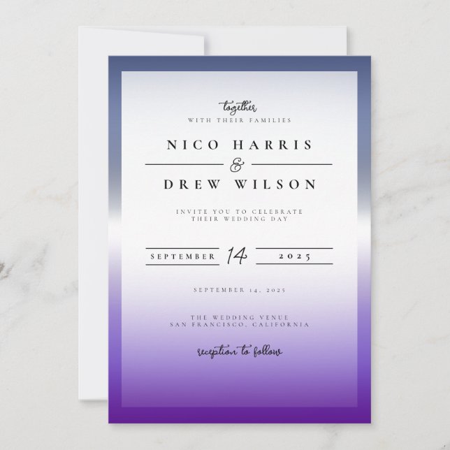 Invitación Boda elegante de orgullo lésbico lavanda (Anverso)