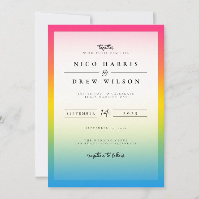 Invitación Boda elegante de orgullo pansexual (Anverso)