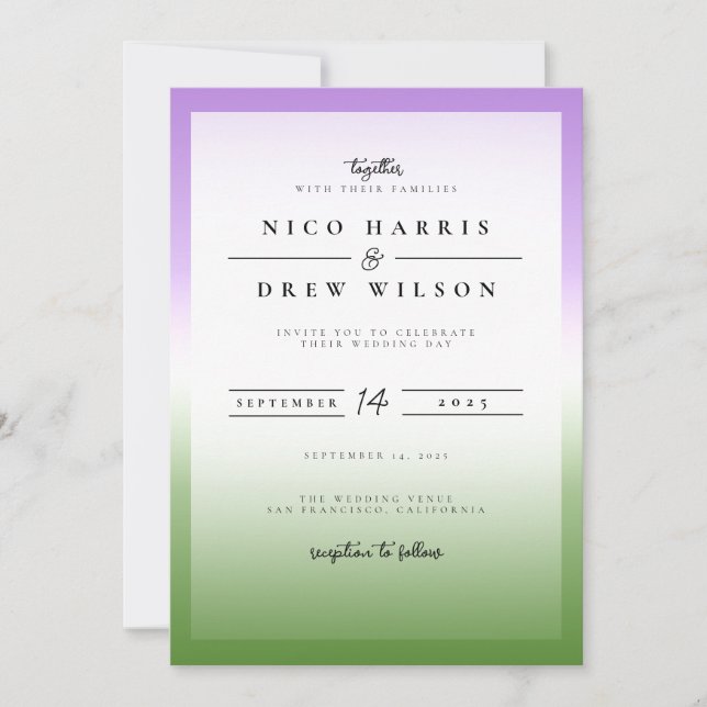 Invitación Boda elegante de orgullo queer (Anverso)