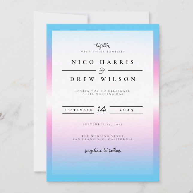 Invitación Boda elegante de orgullo trans  (Anverso)