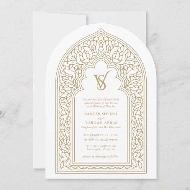 Invitación Boda elegante de oro árabe (Anverso)