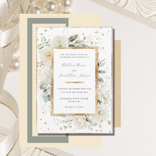 Invitación Boda Elegante de Oro de los Rosas de Hidrangea Flo