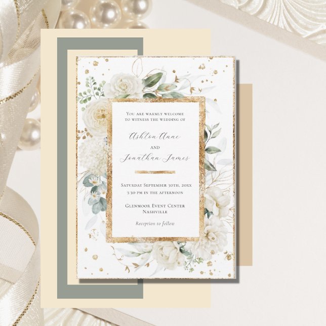 Invitación Boda Elegante de Oro de los Rosas de Hidrangea Flo (Subido por el creador)
