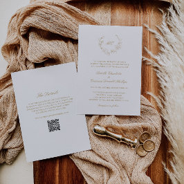 Invitación Boda elegante de oro Monograma QR Código Wreath