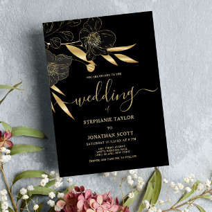 Invitación Boda elegante de oro negro de lujo simple