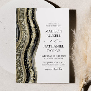Invitación Boda elegante de oro negro y ágata blanca