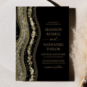 Invitación Boda elegante de oro negro y ágata blanca
