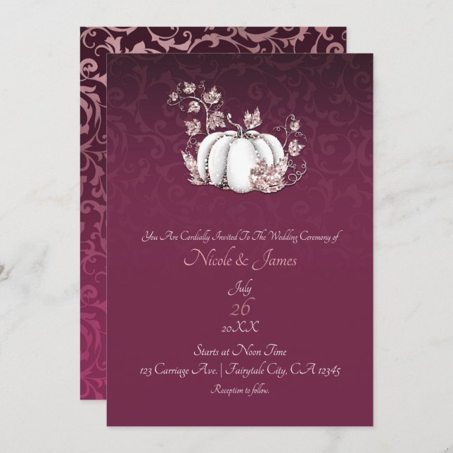 Invitación Boda elegante de oro rosa frambuesa calabaza blanc (Anverso / Reverso)