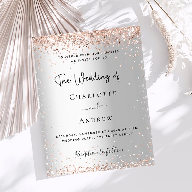 Invitación Boda elegante de oro rosa plateado (Subido por el creador)