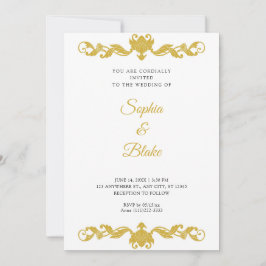 Invitación Boda elegante de oro y Art Deco Blanco