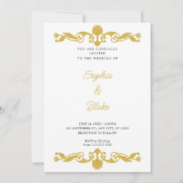 Invitación Boda elegante de oro y Art Deco Blanco