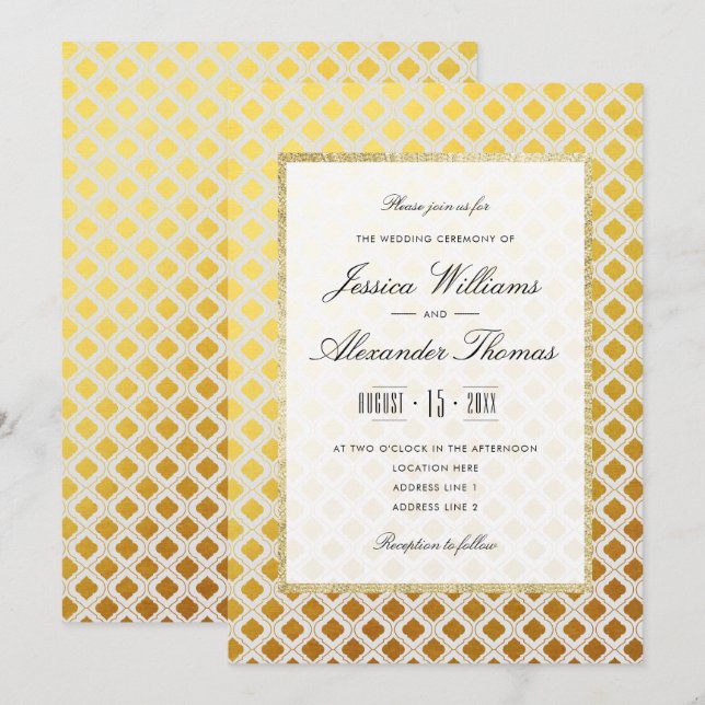 Invitación Boda elegante de oro y blanco (Anverso / Reverso)