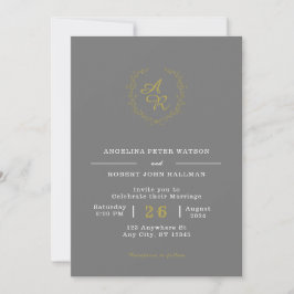 Invitación Boda elegante de oro y gris con marca personalizad