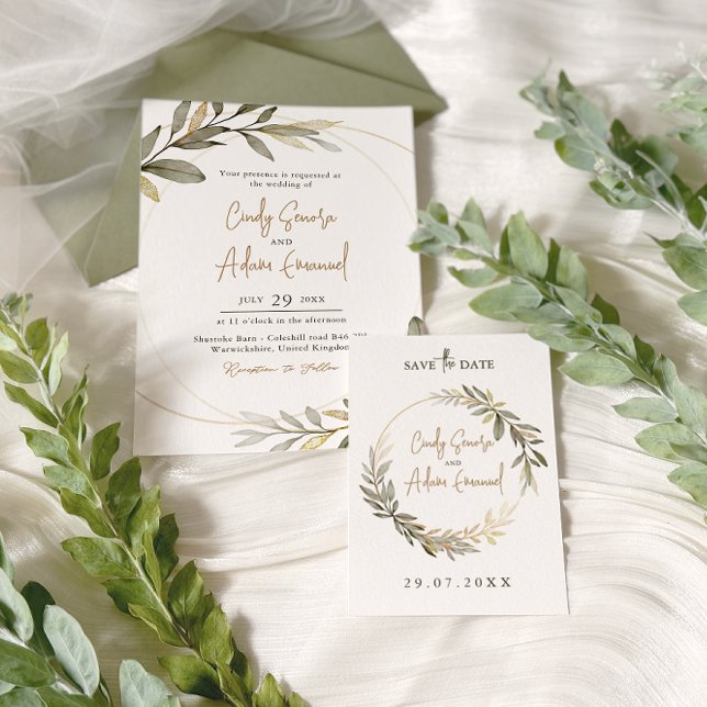 Invitación Boda elegante de oro y vegetación (Subido por el creador)