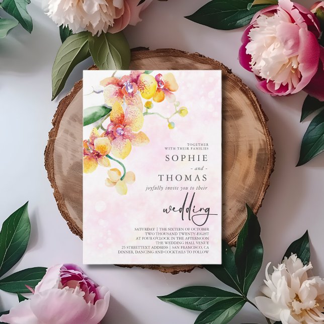 Invitación Boda elegante de orquídeas amarillas y rojas (Subido por el creador)