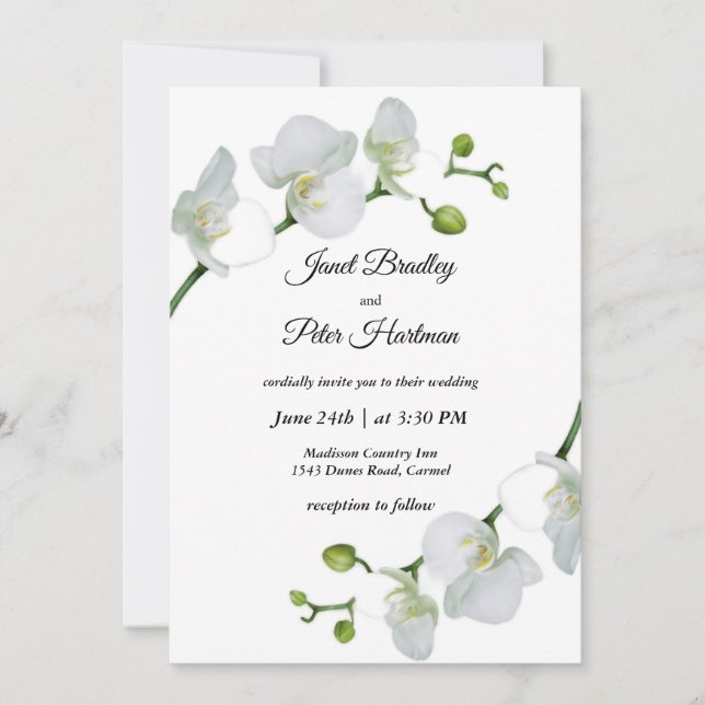 Invitación Boda elegante de orquídeas blancas (Anverso)
