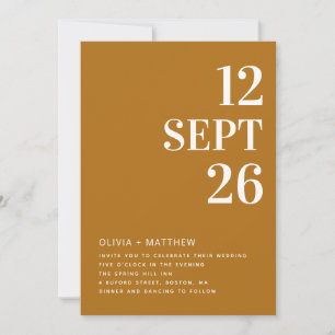 Invitación Boda elegante de otoño en marrón mostaza   Foto y 