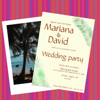 Invitación Boda Elegante de Palma Tropical de Hoja en Beige
