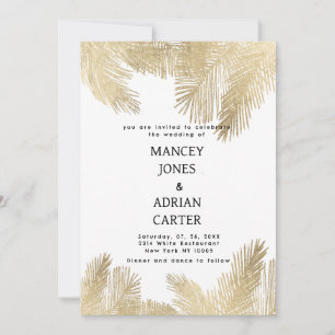 Invitación Boda elegante de palma tropical en oro blanco