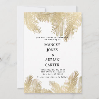 Invitación Boda elegante de palma tropical en oro blanco