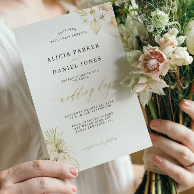 Invitación Boda elegante de pampas tropicales de orquídea bla (Subido por el creador)