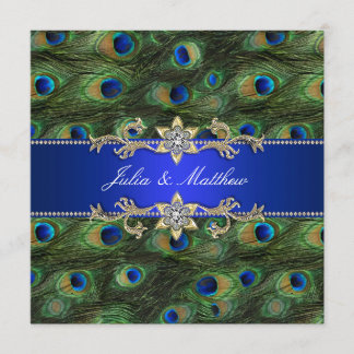 Invitación Boda elegante de pavo real azul real