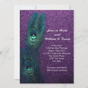 Invitación Boda Elegante de Pavo Real Azul Teal y Púrpura