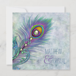 Invitación Boda elegante de pavos reales con acuarela
