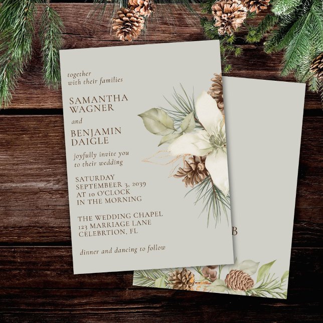 Invitación Boda Elegante De Pine Beige De Invierno Moderno (Subido por el creador)
