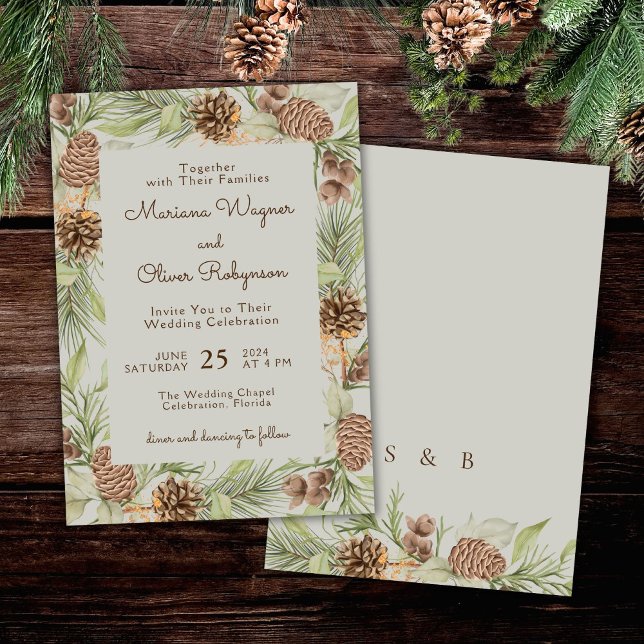 Invitación Boda Elegante De Pine Beige De Invierno Moderno (Subido por el creador)