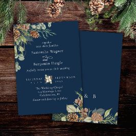 Invitación Boda elegante de pino verde invernal azul marino