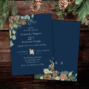 Invitación Boda elegante de pino verde invernal azul marino