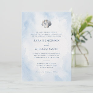 Invitación Boda elegante de playa con conchas marinas azules